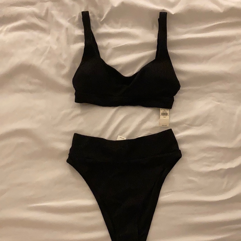 Aerie black waffle swimsuit set